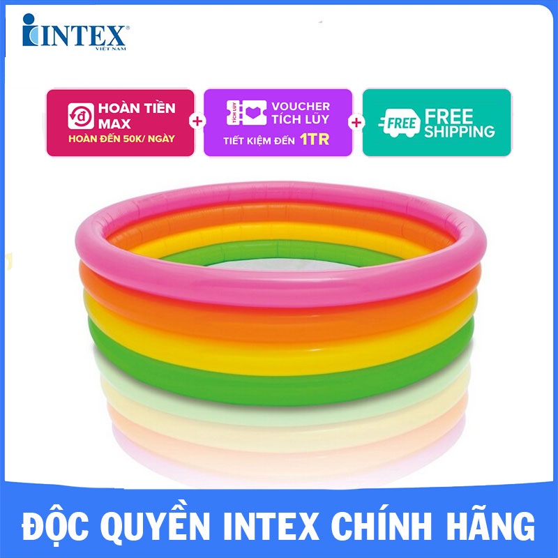 Bể bơi phao cầu vồng đủ size INTEX 56441 1m68, 1m48, 1m14, 86cm, cho bé 1-15 tuổi- hồ bơi phao trẻ em hình tròn, có màu sắc bắt mắt, phù hợp cho 1 - 4 bé cùng chơi - Chính hãng INTEX, Bảo hành 12 tháng