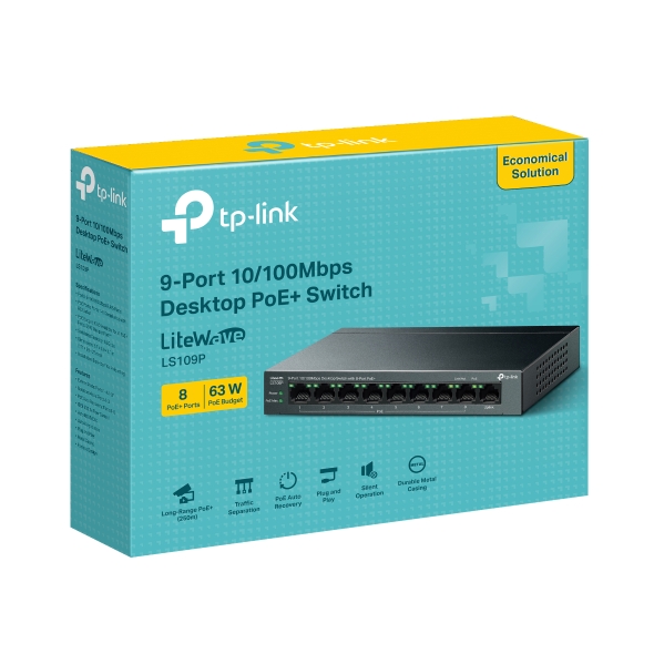 Switch Để Bàn TP-Link LS109P | 9 Cổng 10/100Mbps (8 Cổng PoE) + Công Suất 63W