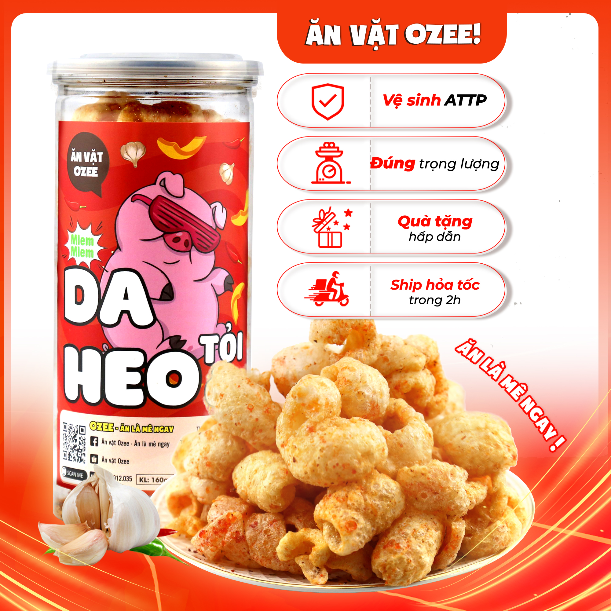 Da heo tỏi ớt hộp 160g siêu ngon Ozee - Ăn là mê ngay!