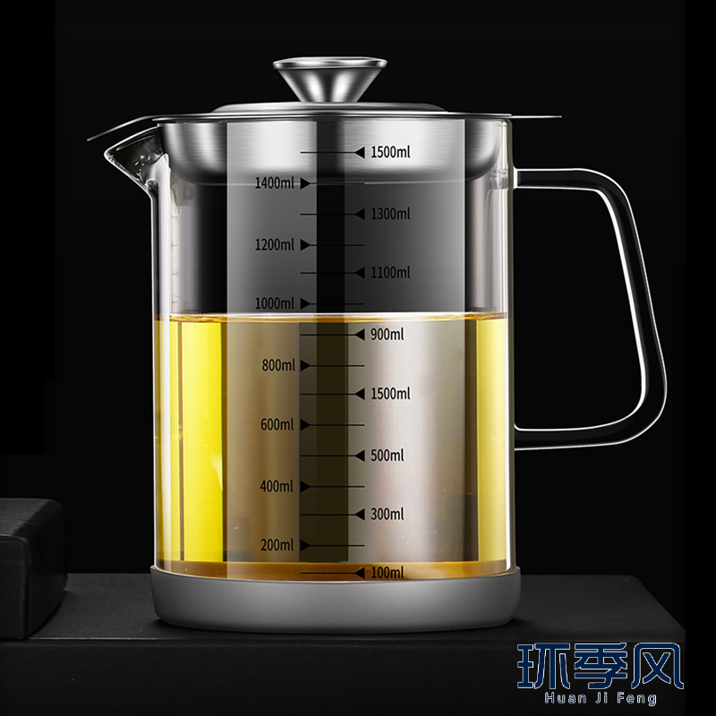 GF Hộp Đựng Dầu Mỡ Nấu Ăn Hộp Đựng Dầu Thủy Tinh Kèm Bộ Lọc Bằng Thép Không Gỉ, Thích Hợp Để Đựng Dầu Chiên Và Dầu Mỡ Nấu Ăn 1L/1.5L