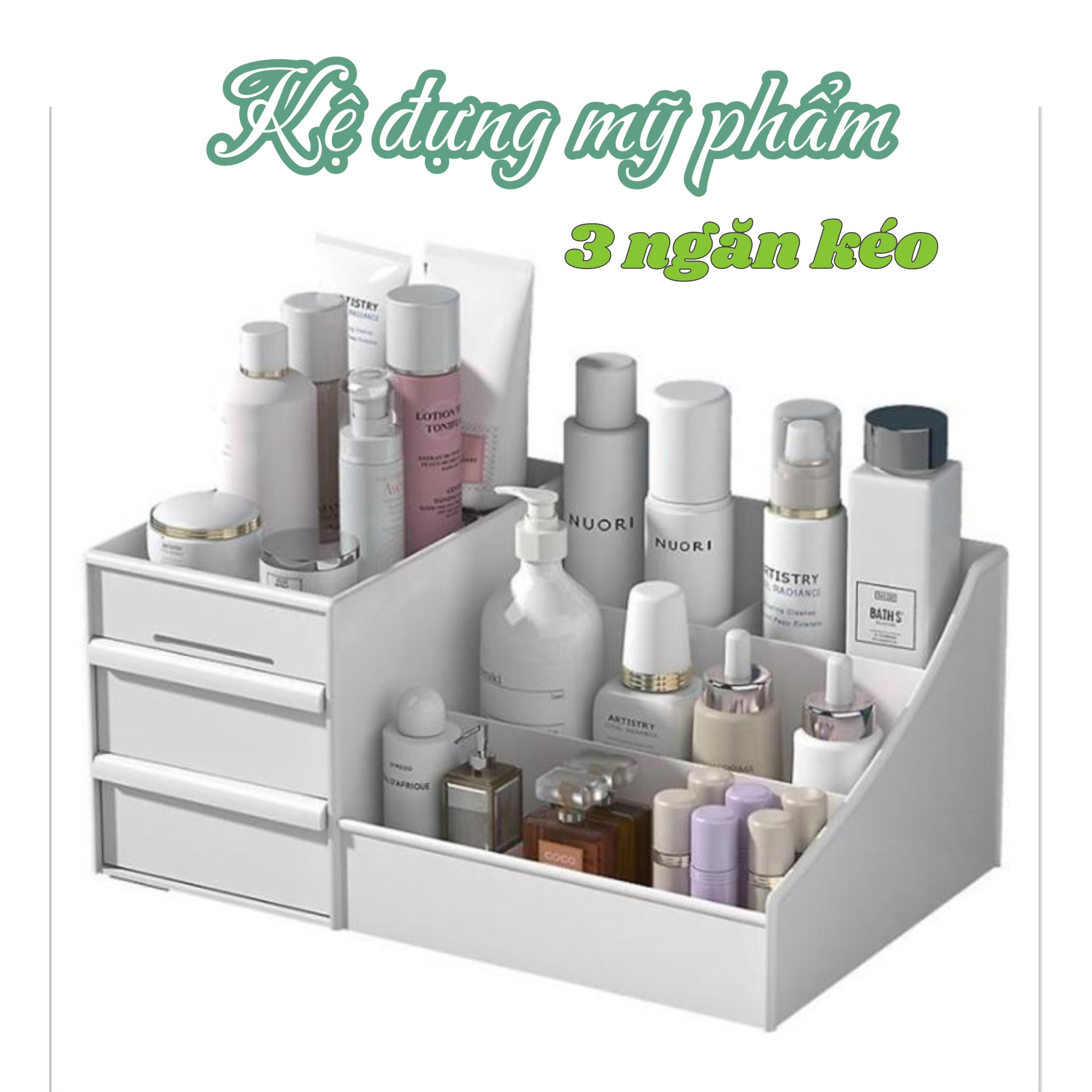 Kệ Đựng Mỹ Phẩm, Kệ Để Đồ Trang Điểm Mini 3 Tầng 2 ngăn kéo - Kệ đựng Đồ Đa Năng Nhiều Ô Tiện Ích Có Ngăn Kéo, kệ đựng đồ trang điểm, kệ để bàn mini, kệ mini, kệ đựng đồ đa năng, kệ mini để bàn