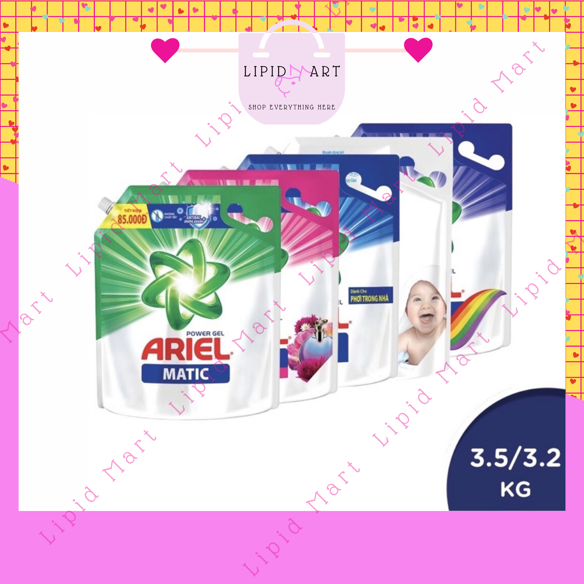 Nước giặt ARIEL Matic sạch nhanh túi 3.5kg/ hương downy 3.2kg
