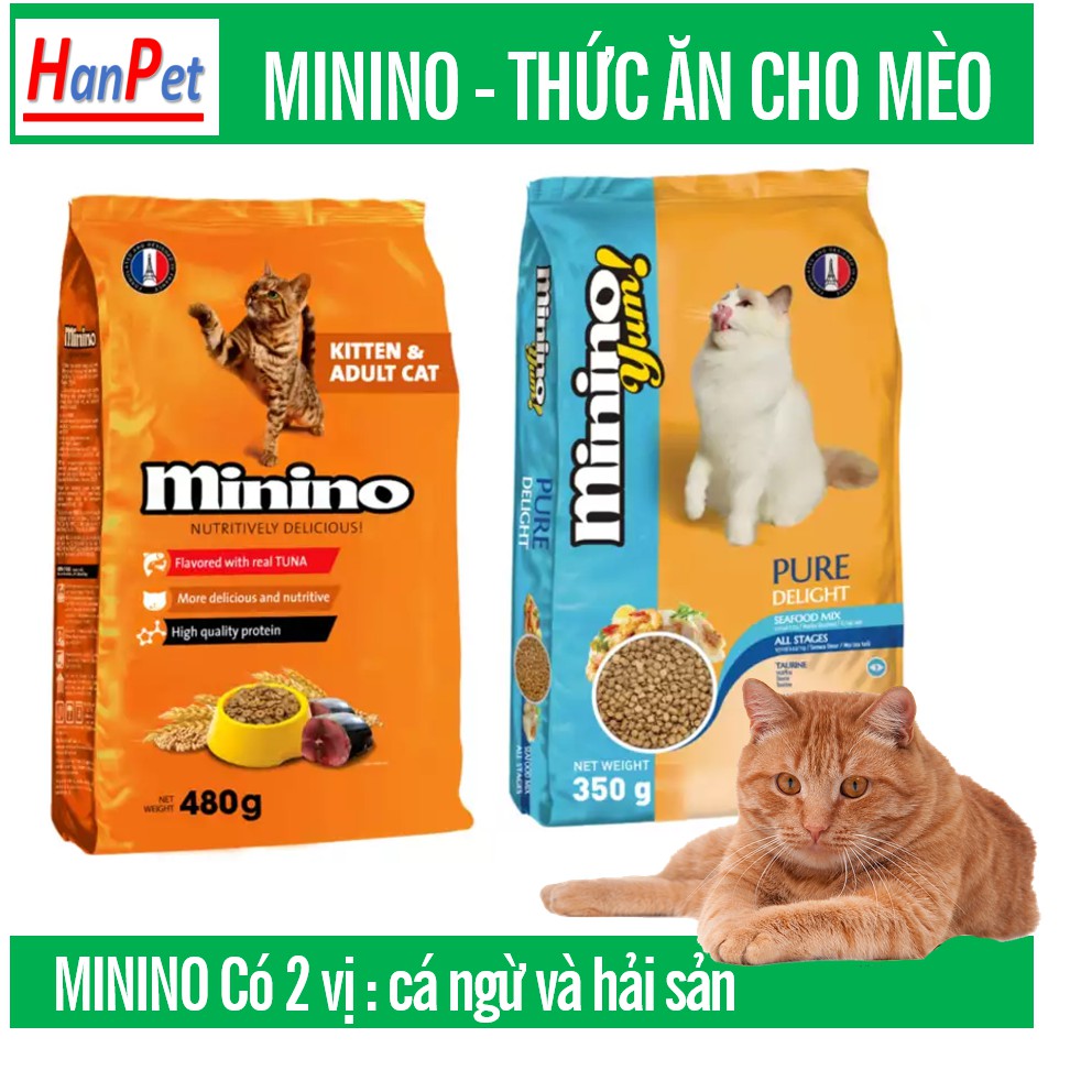 Hanpet -(gói lớn 1,5kg &1,3kg) MININO - Thức ăn viên cao cấp cho mèo mọi lứa tuổi thức ăn me-o Vị cá ngừ và Hải sản