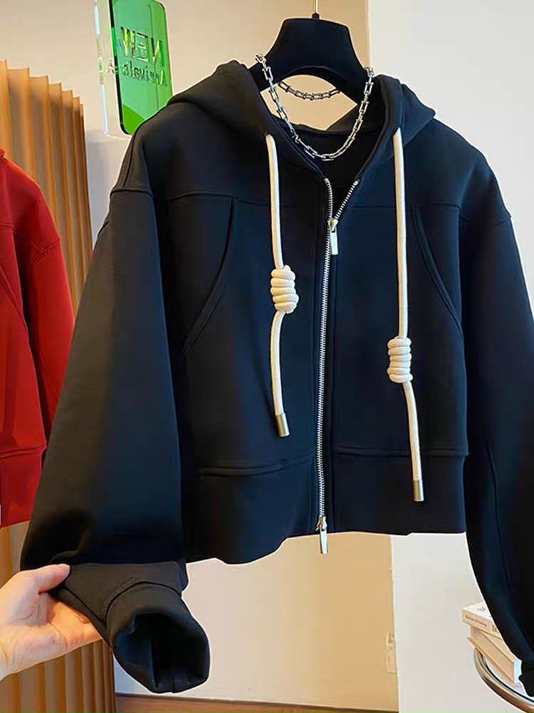 Áo Khoác croptop Nữ kiểu dây kéo mẫu trơn có nón túi siêu to khổng lồ MCkhoac630