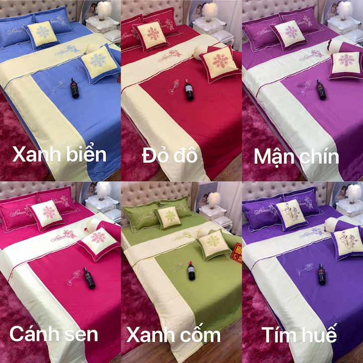 [Nhiều màu - đủ kích thước] Bộ chăn ga gối phủ 7 món cao cấp trần bông