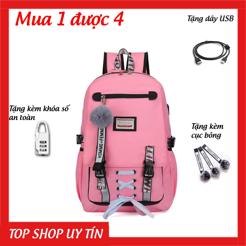 (Tặng khóa số, móc khóa, cáp sạc) Balo thời trang laptop đi học du lịch buộc nơ
