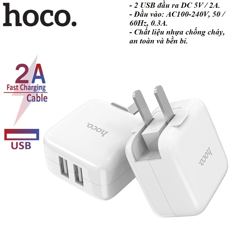 Củ sạc nhanh 2A Hoco C54 2 cổng sạc cho các loại máy