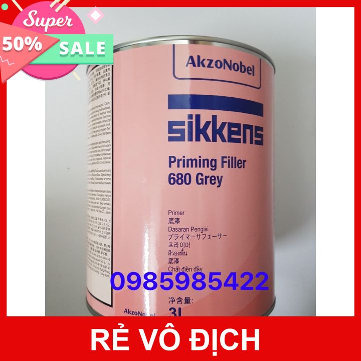 Sơn lót xám lót 1K Sikkens 680 lon 3L (4.4Kg) Sơn oto xe máy - xám lót 1K