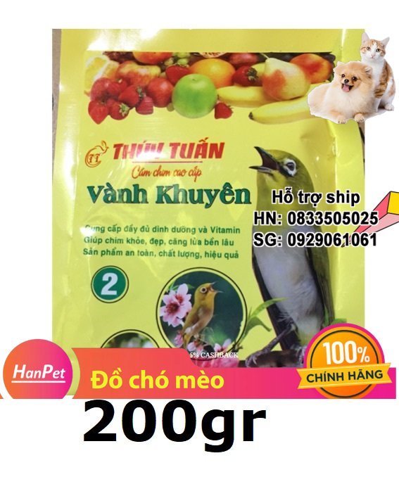 Hanpet - Cám chim - thức ăn chim VÀNH KHUYÊN THÚY TUẤN (số 2)- 200gr ( 223) - cám dành cho chim cảnh