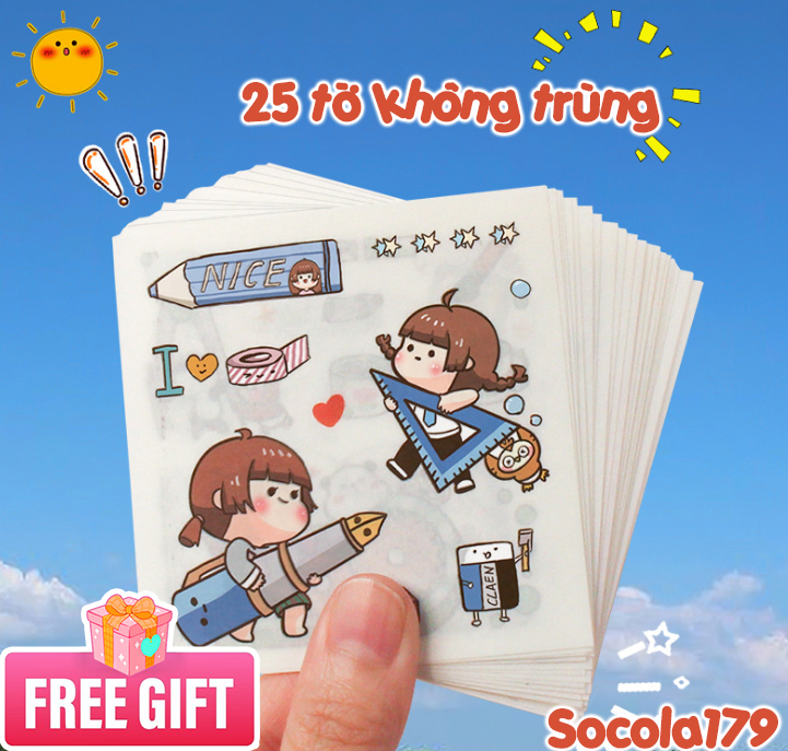[HCM]Set 25 tờ sticker siu cute dán trang trí, không trùng hình
