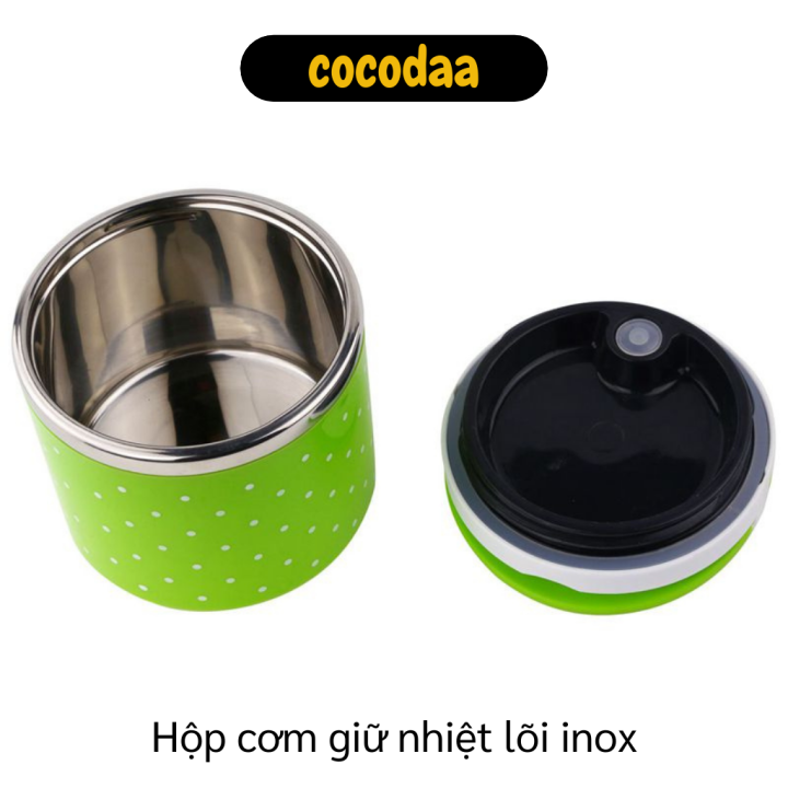 Hộp đựng cơm - Hộp đựng cơm chấm bi 1 tầng - Cà mèn đựng cơm giữ nhiệt - Cặp lồng giữ nhiệt chấm bi 1 tầng