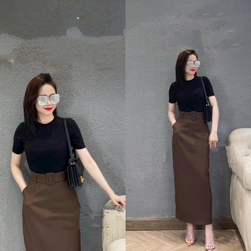 Chân váy dài 2 lớp dáng midi dài 88cm có đai váy công sở Oxatyl CV57