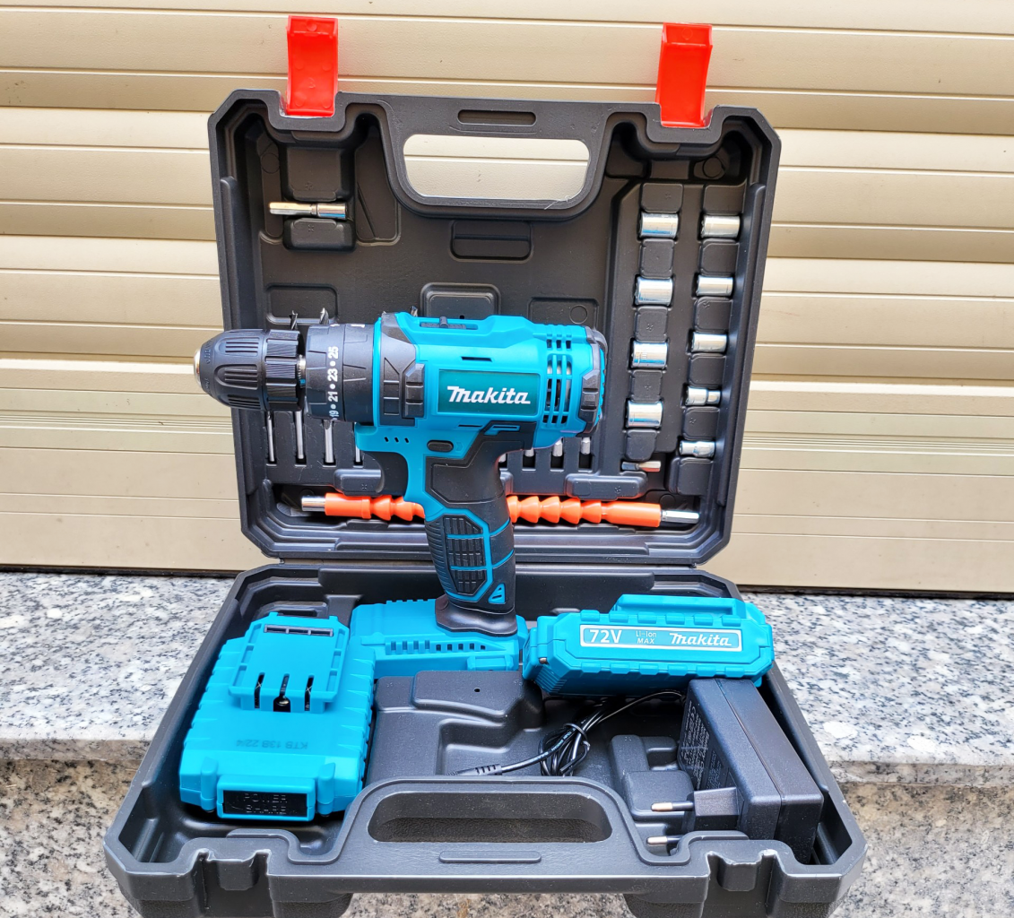 Khoan makita 72v 1 sạc 2 pin full phụ kiện máy khoan có búa khoan tường - bắt vít đa năng giá rẻ nhất full hộp phụ kiện đa năng