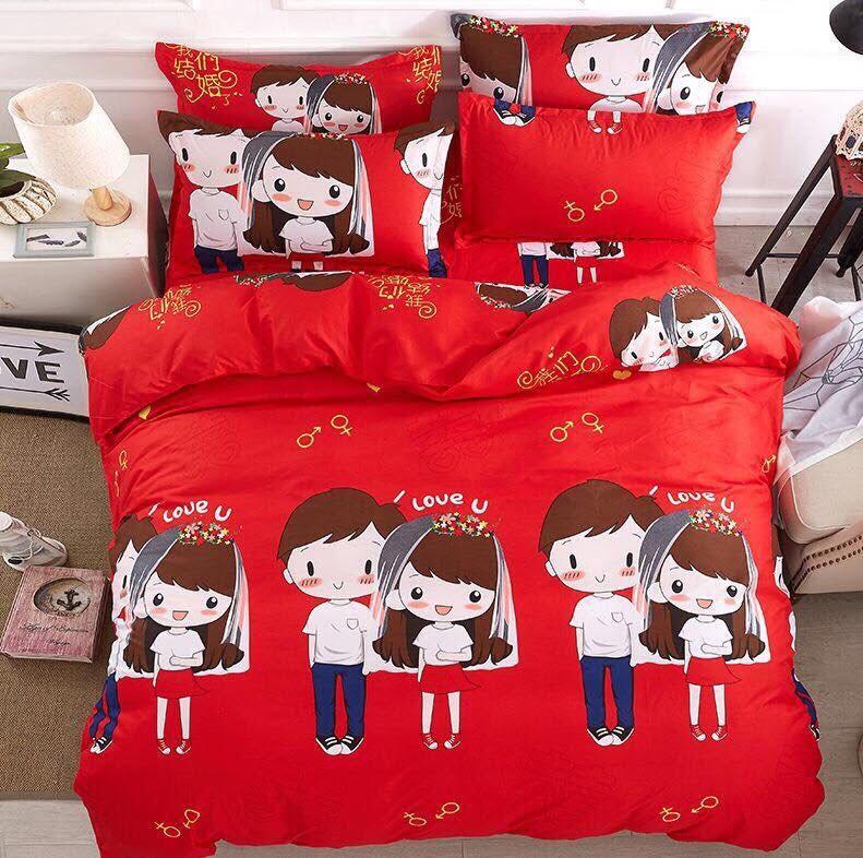 Bộ chăn ga gối cô dâu đỏ + ruột chăn hè.