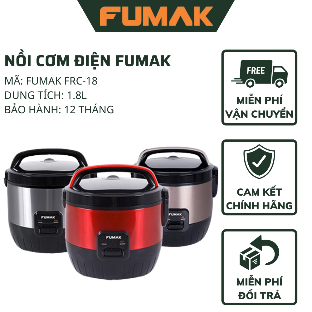 Nồi cơm điện Nhật Bản Fumak FRC-18 - Dung tích 1.8 Lít ( 3 màu ) - Bảo hành 18 tháng