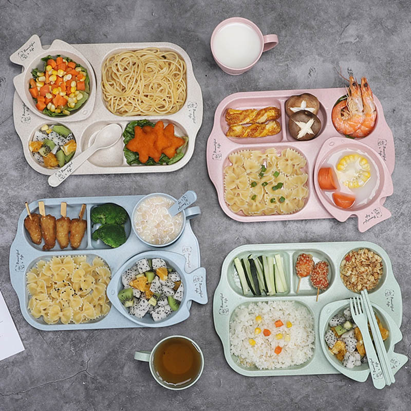 Bộ Khay Ăn Dặm 6 Món Lúa Mạch Cho Bé Beautiful Life Hình Cá Nhiều Màu