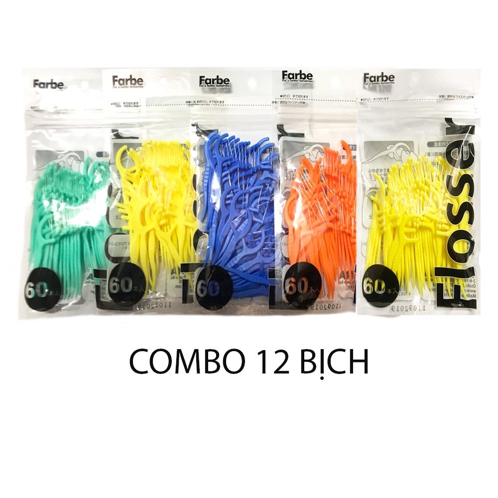 Combo sỉ 12 bịch tăm chỉ nha khoa flosser 60 cây