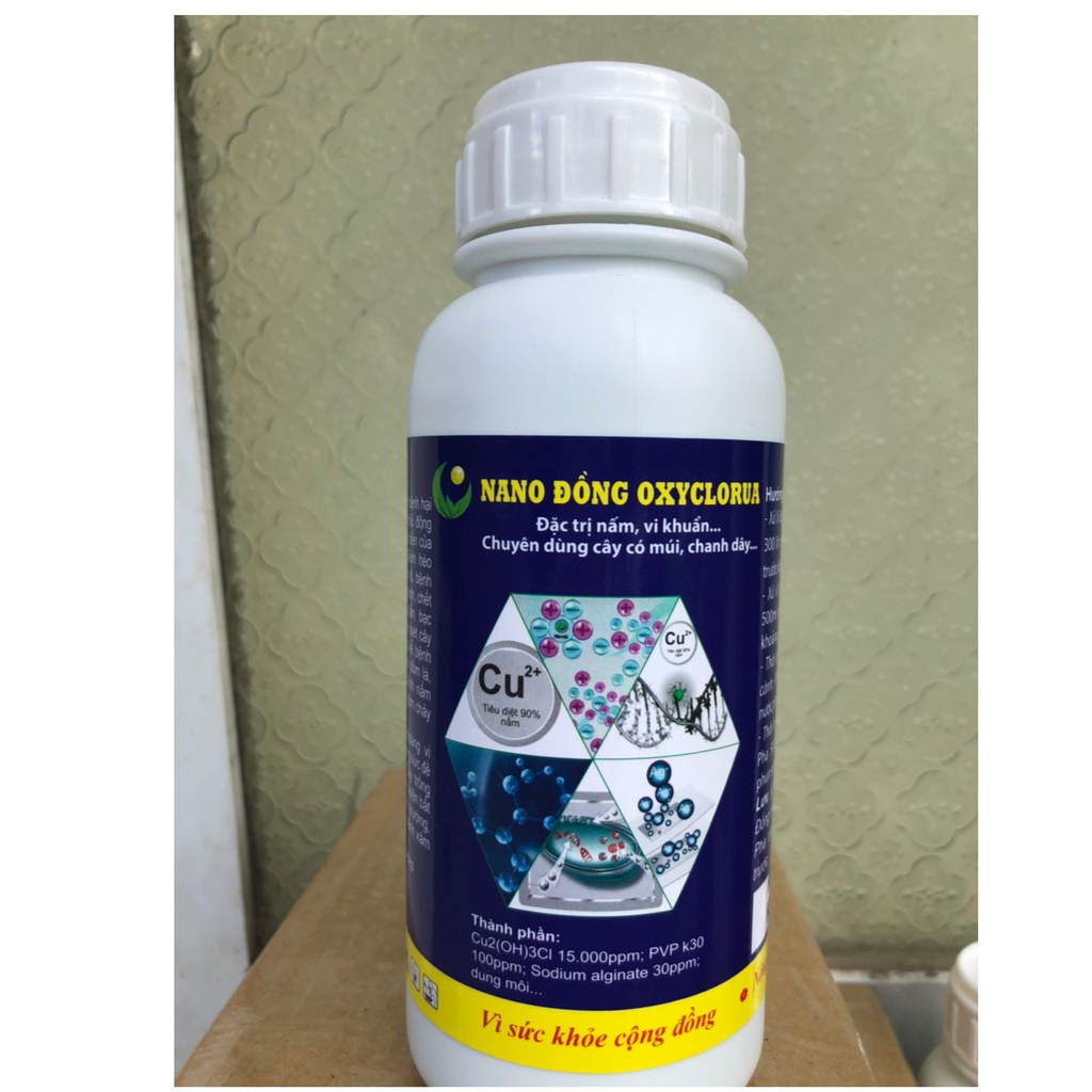 Dung dịch Nano đồng oxyclorua HLC diệt nấm bệnh, vi khuẩn cho cây trồng chai 500ml