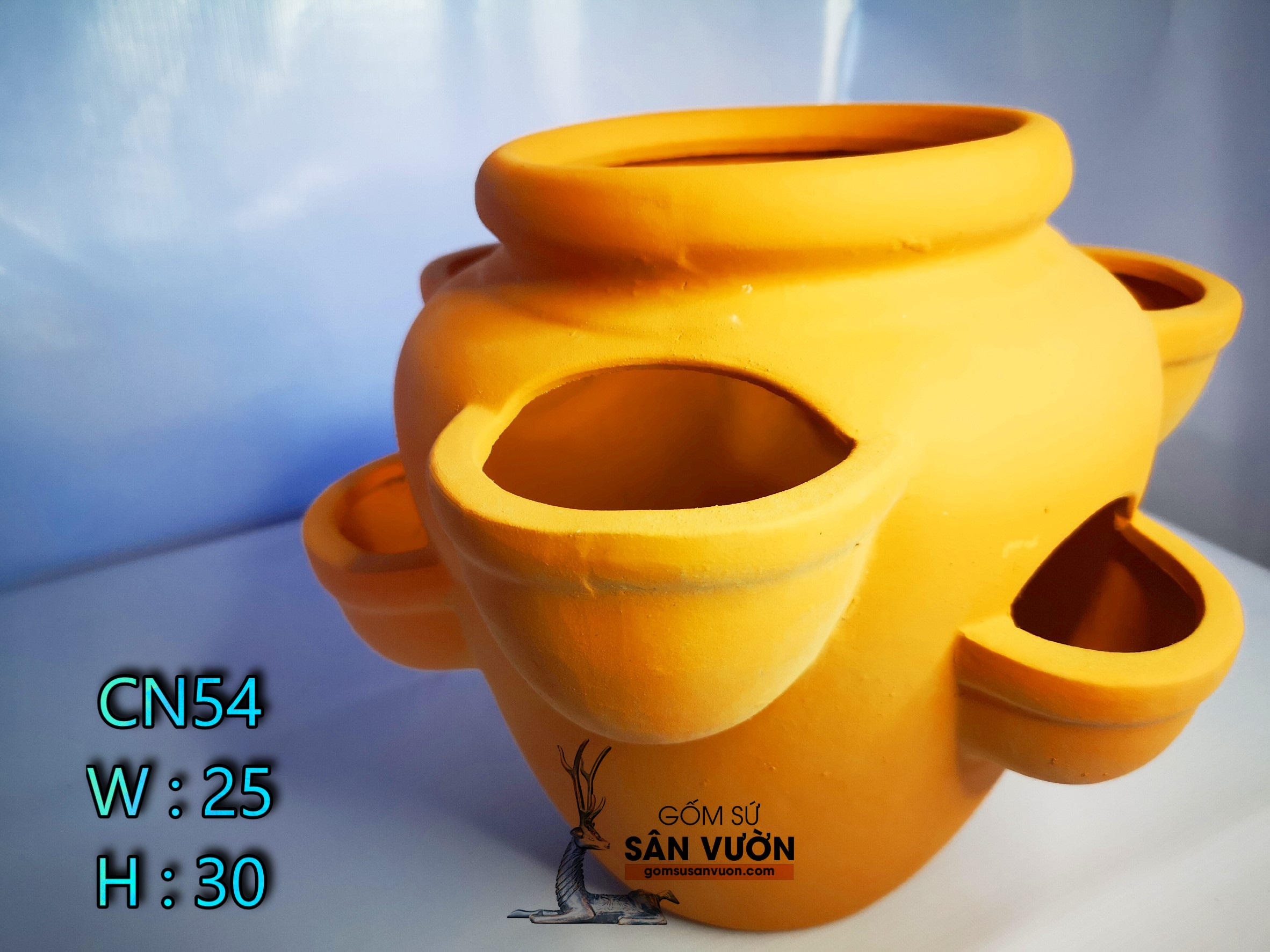 Chậu gốm đất nung LỚN 5 LỖ  (1 cái cao 30cm) - Màu gốm đỏ , chậu trồng cây, gốm sứ sân vườn Bình Dương