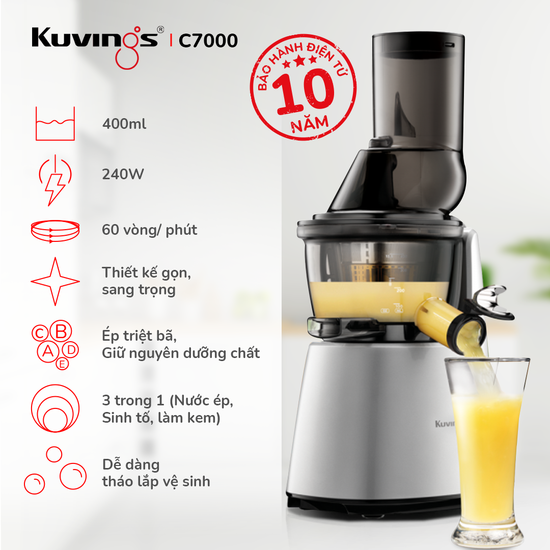 Máy ép trái cây chậm KUVINGS C7000 ép nước hoa quả rau củ nhiều hơn 20% - Chính hãng Hàn Quốc bảo hành điện tử 10 năm