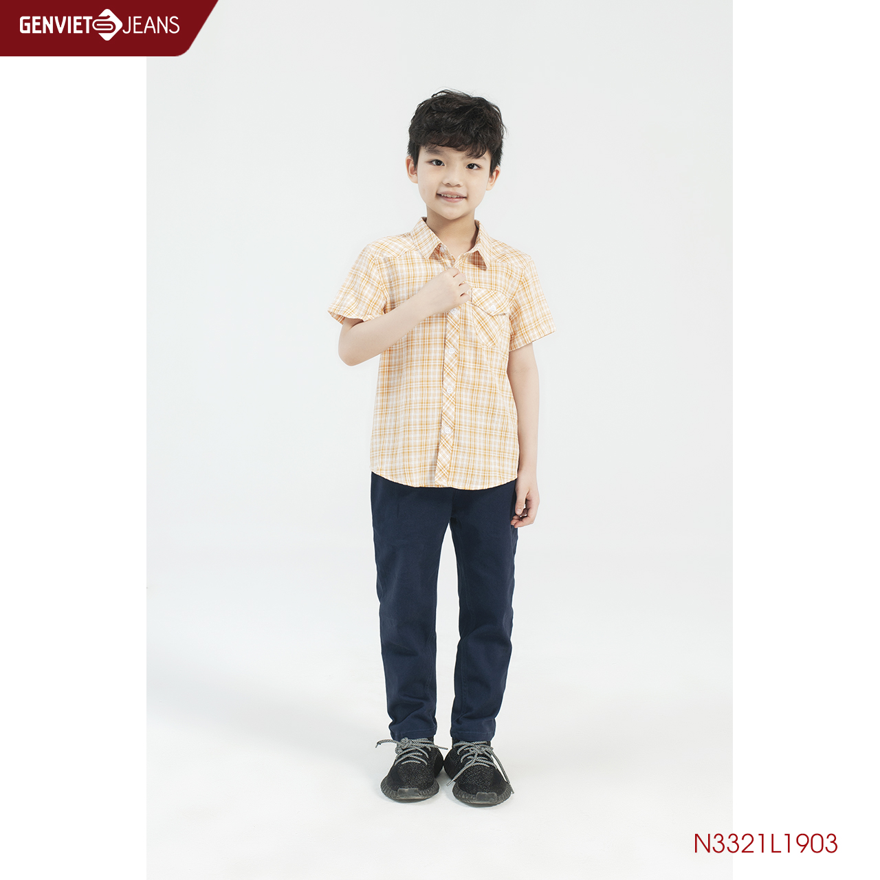 Áo sơmi cộc tay kẻ caro kid túi hộp n3321l1903 genviet