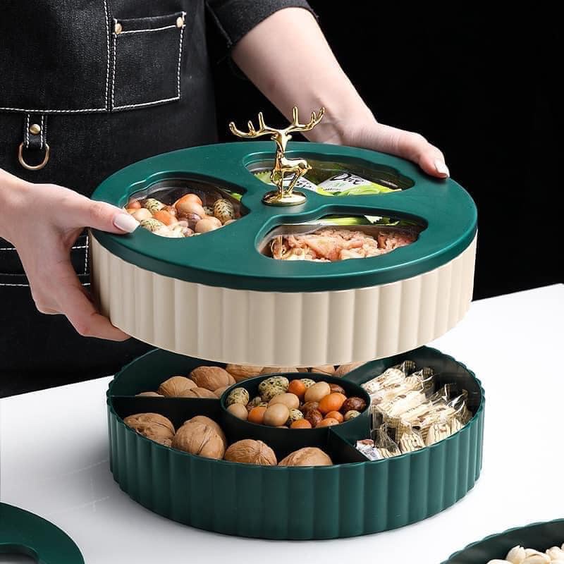 KHAY MỨT TẾT - KHAY ĐỰNG BÁNH KẸO HƯƠU VÀNG 2 TẦNG