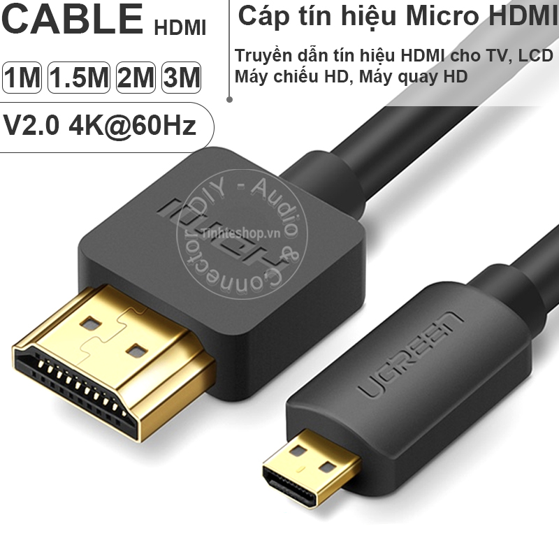 Dây Micro HDMI sang HDMI 4K60Hz Ugreen HD127 1M đến 3M - Cắm chuyển từ Máy ảnh Máy quay Camera hành trình lên TV Máy chiếu