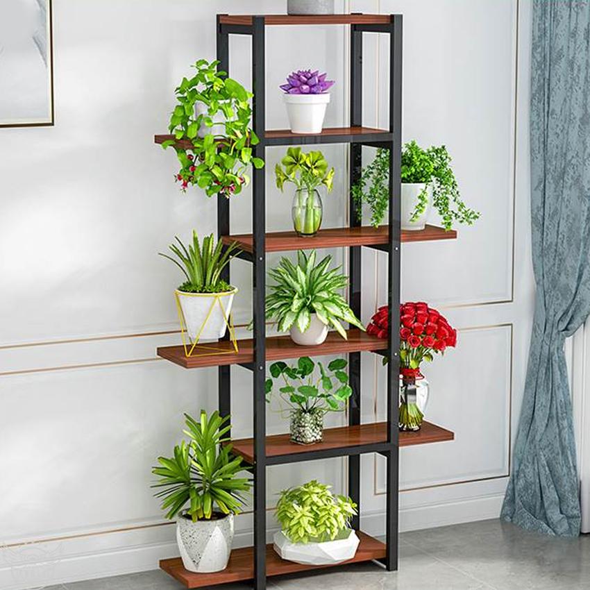 Kệ trang trí gỗ khung sắt tĩnh điện 6 tầng