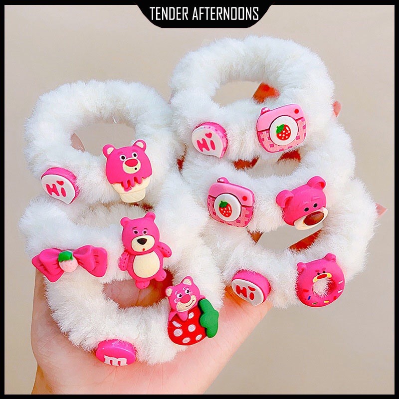 Dây buộc tóc lông họa tiết gấu dâu hình gấu nâu hinh bông chun buộc tóc gấu dâu LOTSO dễ thương