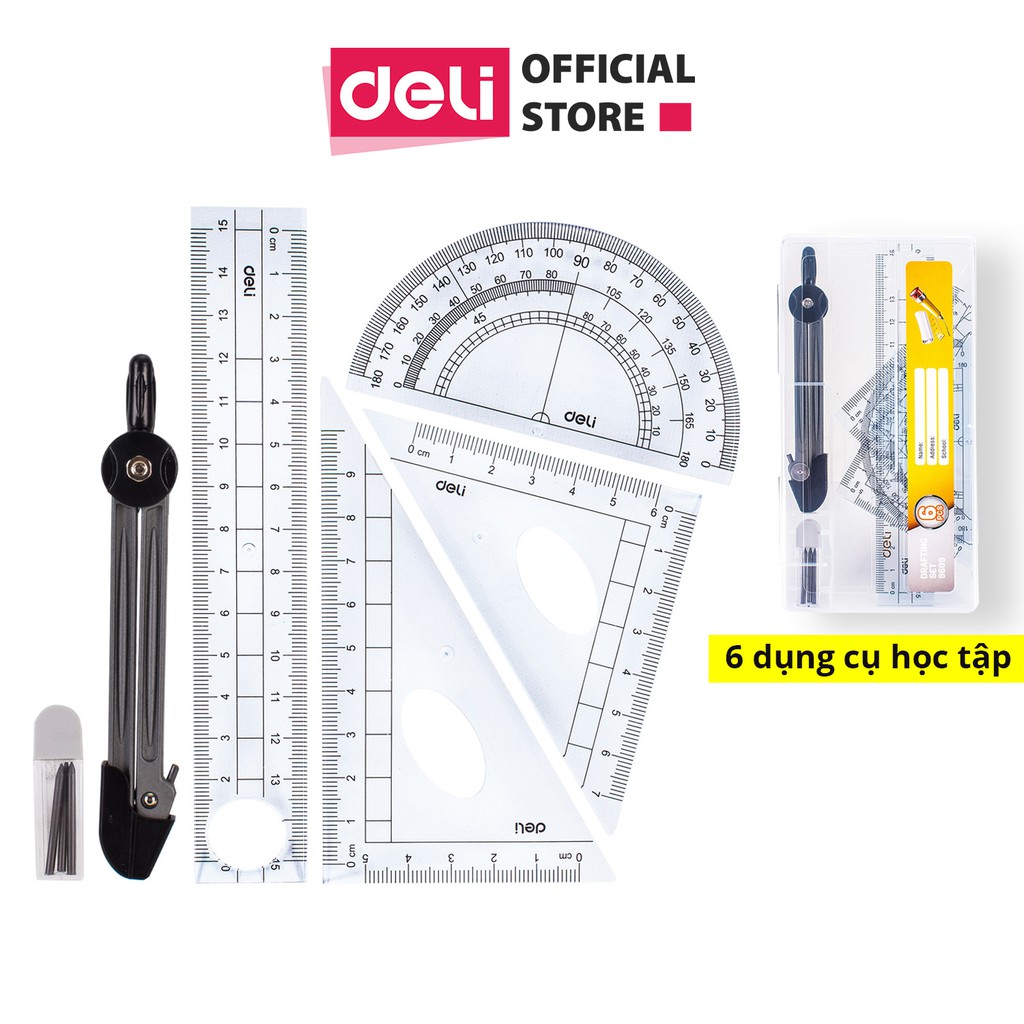 Bộ dụng cụ học sinh deli - xanh dương - 6 dụng cụ/1 hộp - e9609