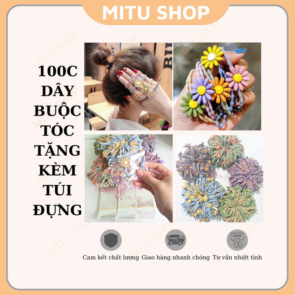 Tặng kèm túi đựng- set 100 chiếc dây buộc tóc hoa cúc đủ màu làm quà tặng khách