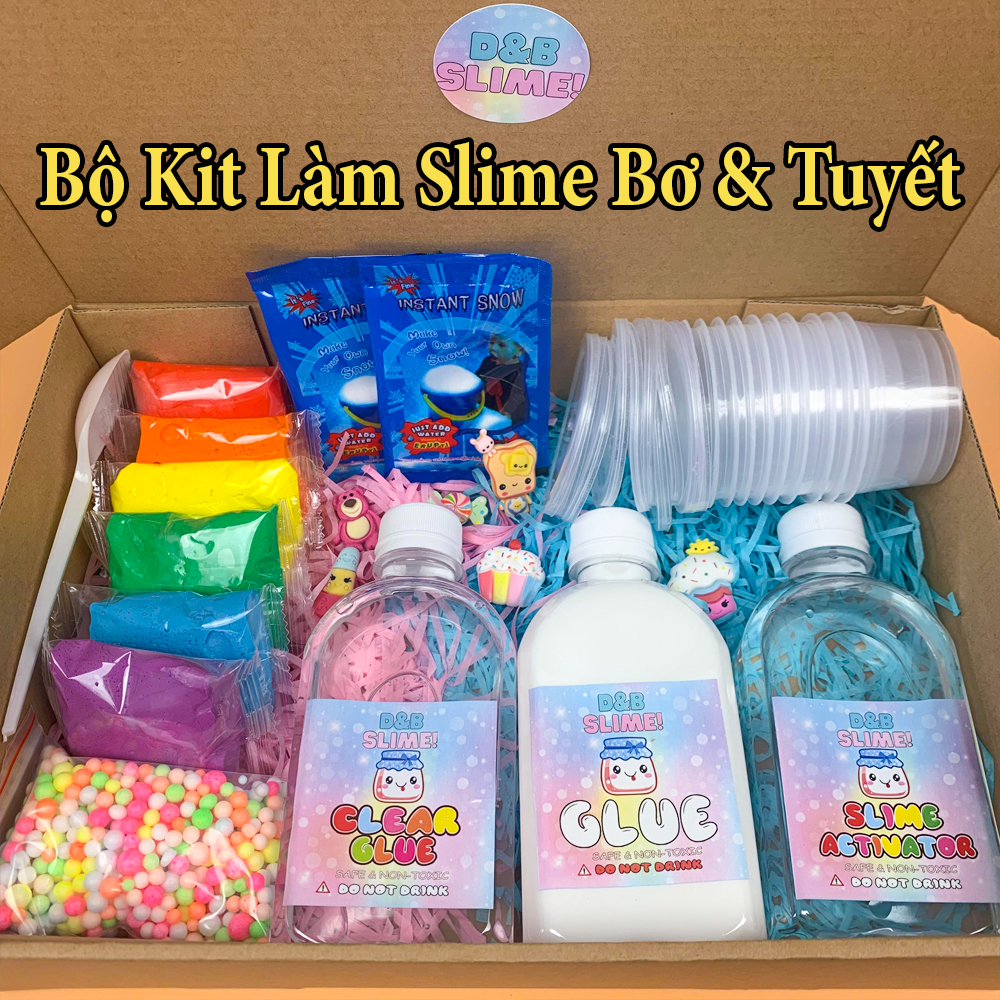 Bộ Kit Làm Slime Bơ/Slime Mây/Clear Slime Cầu Vồng (Butter&Cloud&Clear Slime) 30/36 Món Đầy Đủ Nhất - Kèm Charm và HDSD