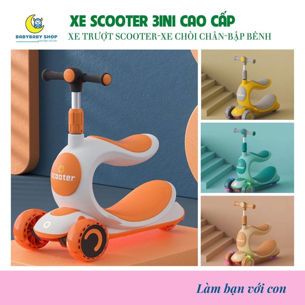 Xe trượt scooter cao cấp đa năng 3 trong 1, Xe chòi chân, xe trượt Scooter, Bập bênh cho bé