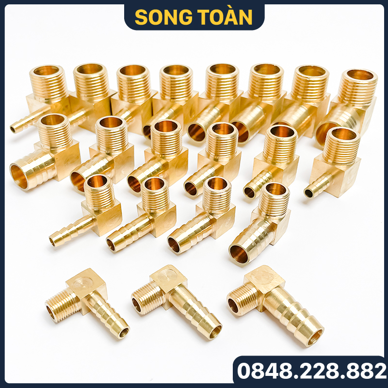 Co đuôi chuột, co ren ngoài 9.6 13 17 21 đuôi chuột nối ống mềm 6 8 10 12 14 16 18 20mm - đồng thau