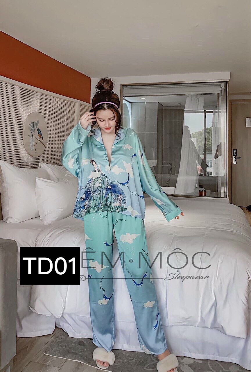 [HCM]Set Đồ Bộ Pizama Nữ Mặc Nhà - Bộ Pijama Ngủ Nữ Satin Tay Dài Quần Dài Siêu Đẹp Hàng Cao Cấp Chuẩn Shop - Kèm Hình Chụp Thật