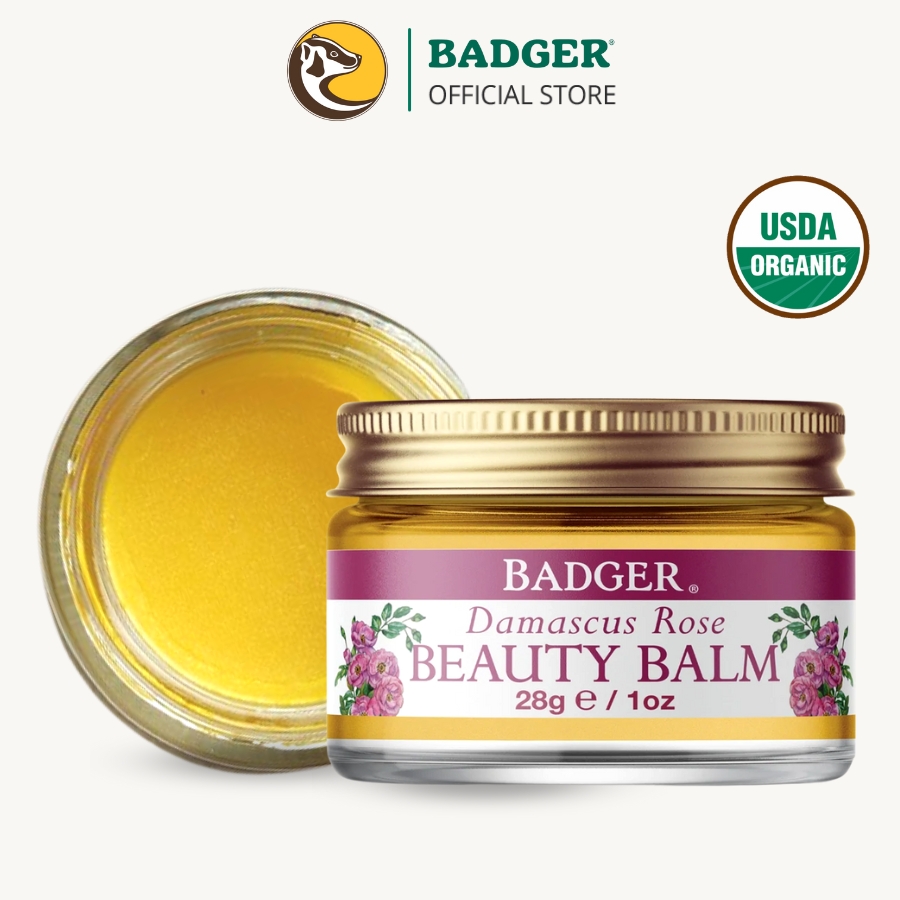 Sáp dưỡng da hoa hồng hữu cơ BADGER Rose Beauty Balm USDA Organic - Dưỡng ẩm sâu cho da khô và da lão hóa - 28g