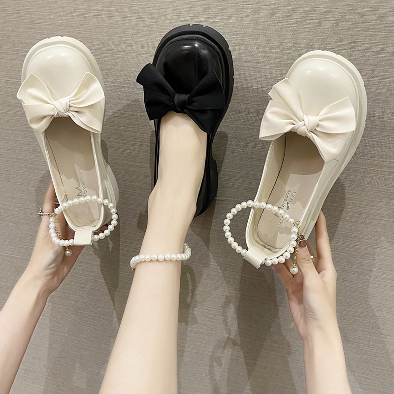 [Hoàn Tiền 15%]Giày Lolita Nữ Thắt Nơ Quai Ngọc , Giày búp bê nữ mũi tròn đế cao 5p phong cách hàn quốc ( Form rộng lấy lùi size )