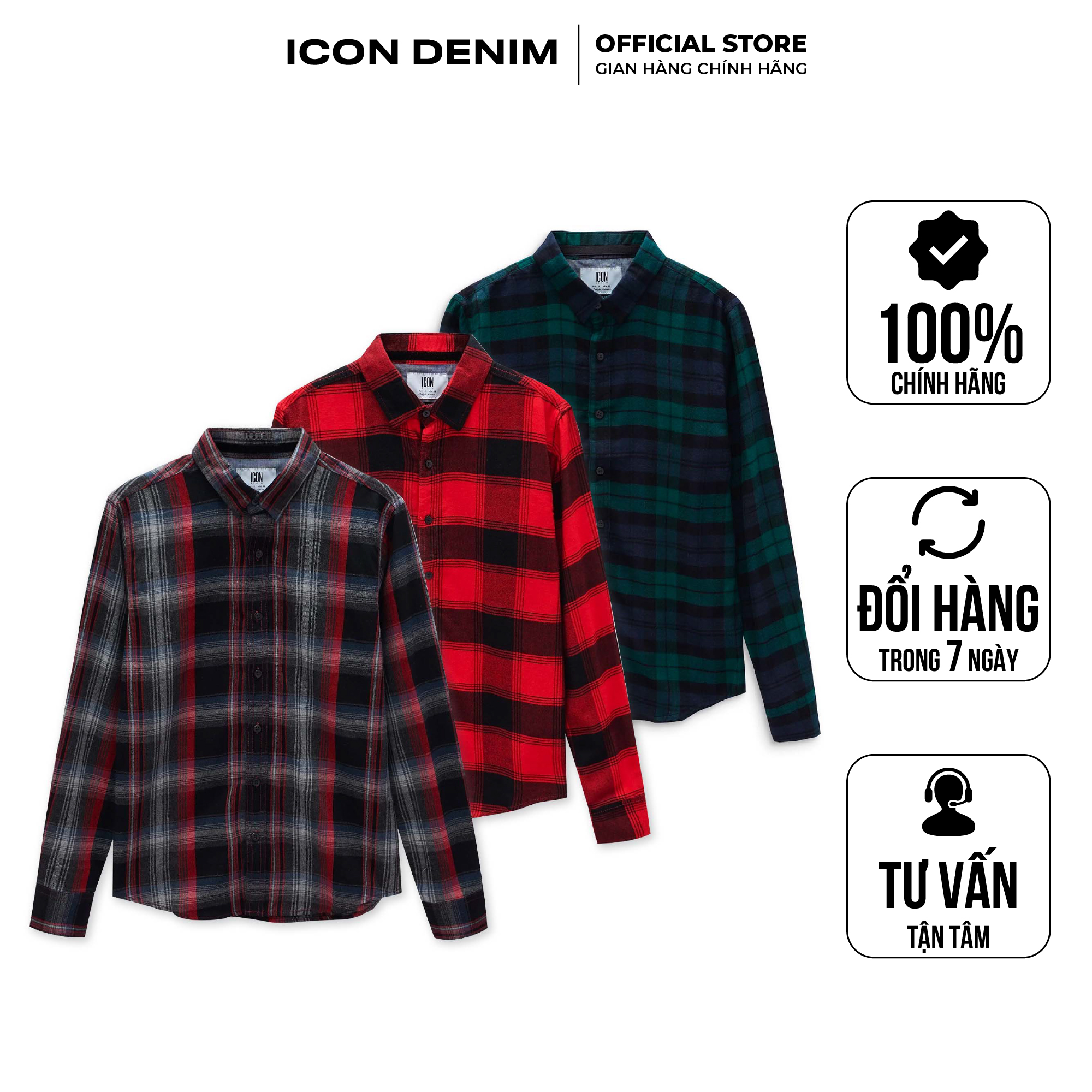 Áo sơmi flannel nam tay dài caro icon denim relaxed-fit form trẻ trung smid0040