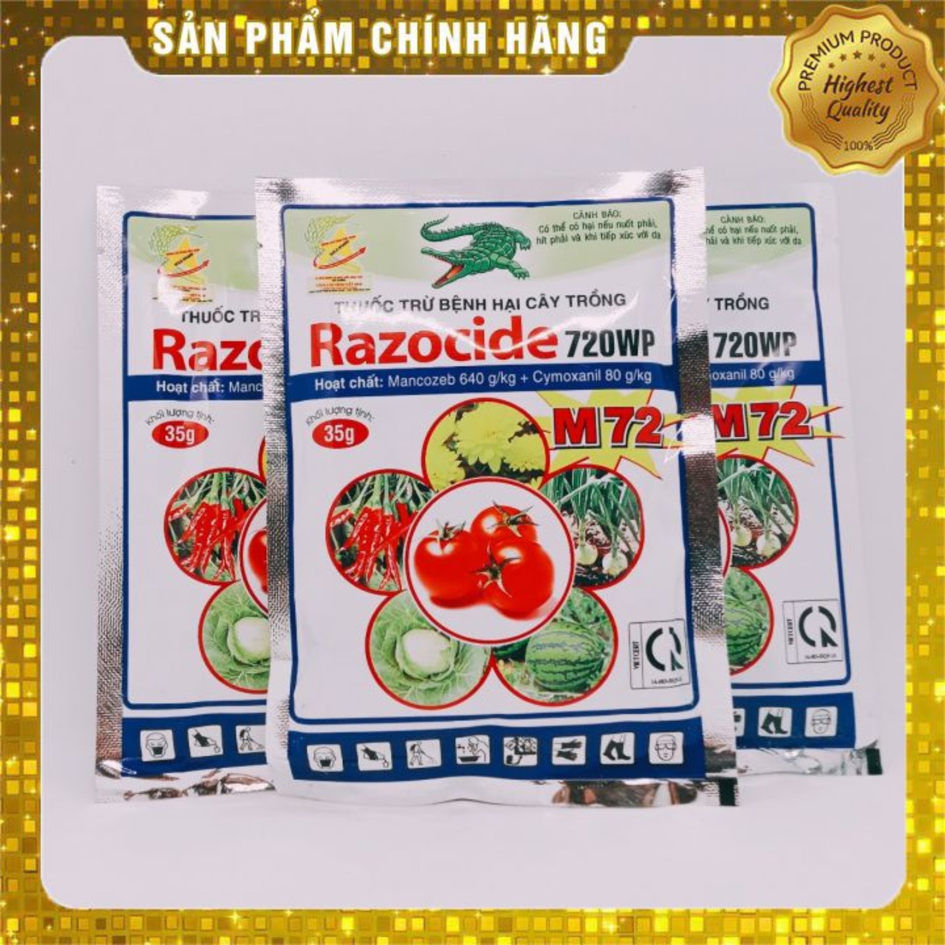 Thuốc Trừ Bệnh Sương Mai, Vàng Lá, Thán Thư, Rỉ Sắt, Rong Rêu, Sẹo Trái, Xì Mủ, Loét Miệng Cạo, Chết Cây Con Razocide 720WP 35g
