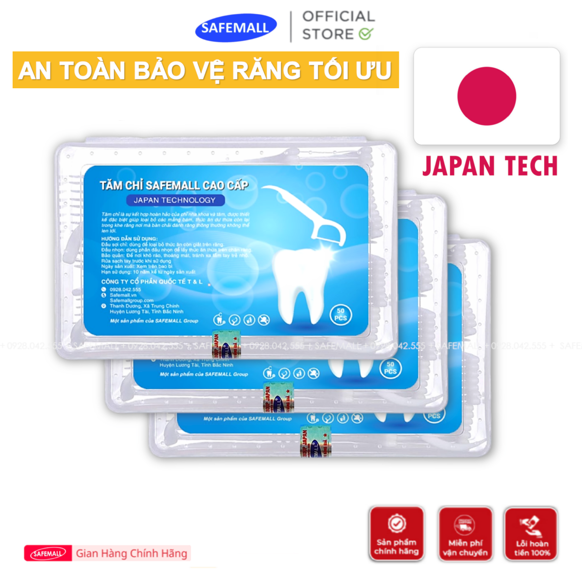  Bán sỉ 10 hộp Tăm chỉ nha khoa SAFEMALL  Hộp 50 cây  Japan Technology tăm kẽ răng tăm chỉ xỉa răng nha khoa chỉ tăm nha khoa tăm nhựa nha khoa tăm chỉ tơ nha khoa tăm xỉa răng - Hàng chính hãng 