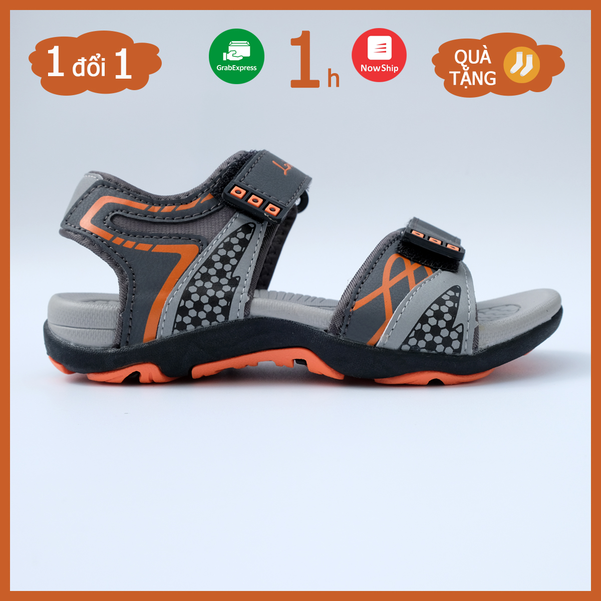 Sandal học sinh màu xam pha cam, giày quai hậu trẻ em hàng Việt Nam – May House Shop