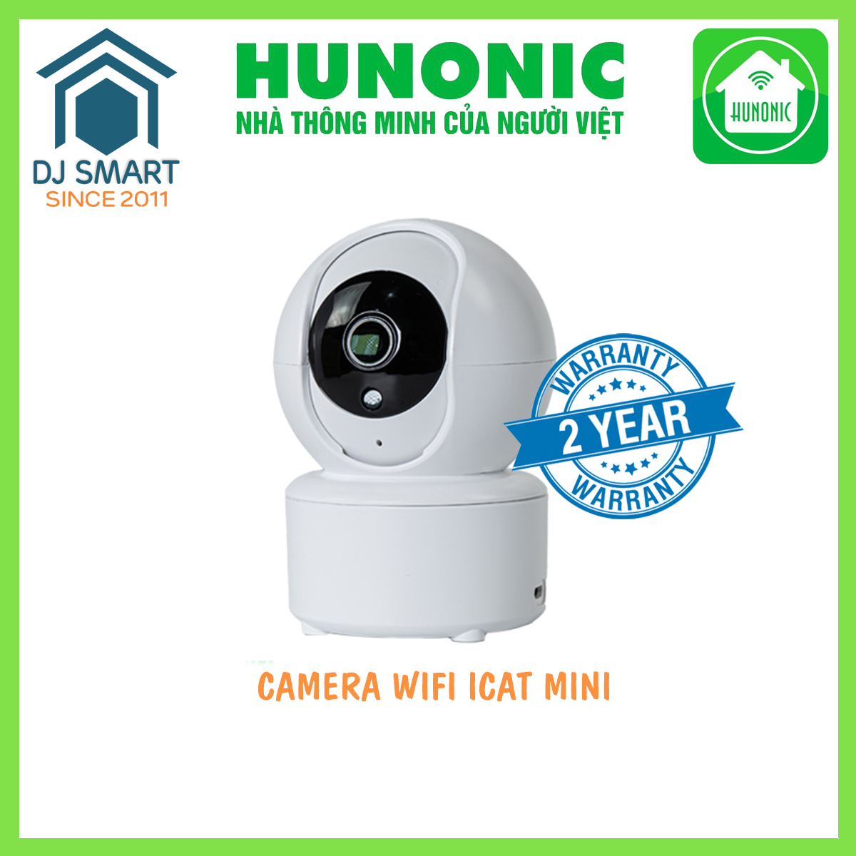 Camera thông minh wifi Hunonic Icat Mini 2Mp Full HD 360 độ, đàm thoại 2 chiều, theo dõi chuyển động, tích hợp ngữ cảnh thông minh