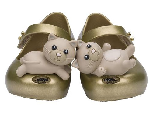 Giày Nhựa cho bé gái- Sandal nhựa thơm mềm xuất dư-Giày búp bê- Giày MELISA chính hãng chất liệu nhựa thơm cao cấp siêu mềm không độc hại siêu êm ái siêu bền cho bé từ 0 - 5 tuổi hoạ tiết chú mèo đính nổi màu vàng nhũ ẩn cho bé