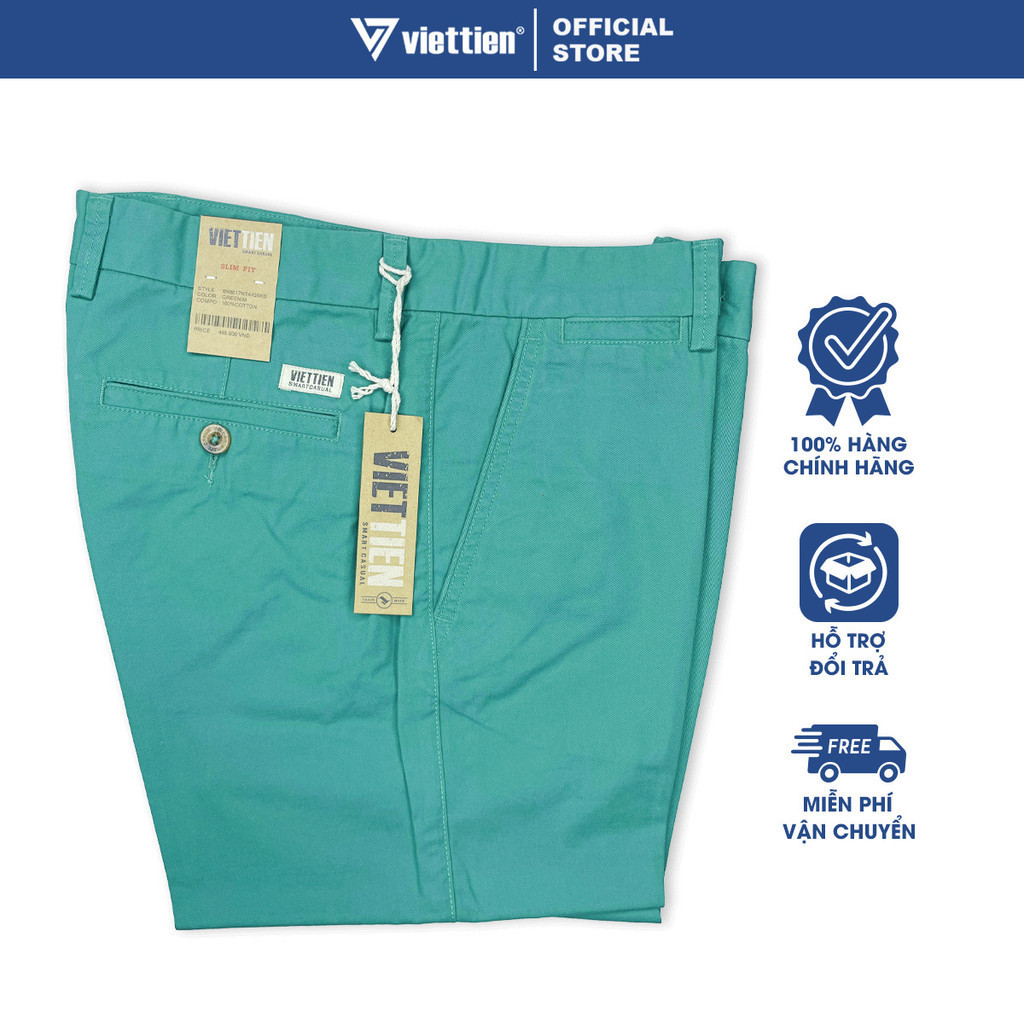VIỆT TIẾN SALE - QUẦN SHORT KAKI , Màu Xanh Lá , Họa Tiết Trơn, Form Slim Fit , Chính Hãng