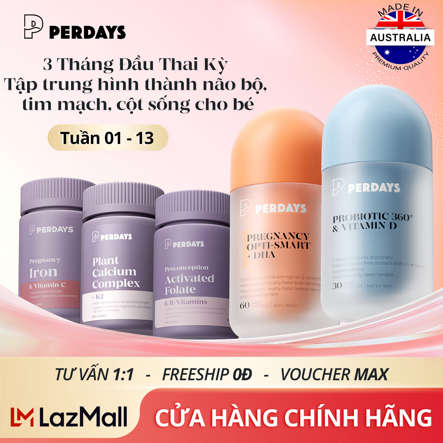 3 Tháng Đầu Thai Kỳ - Dinh Dưỡng Vững Vàng Cho Mẹ Và Bé - COMBO 5 LỌ