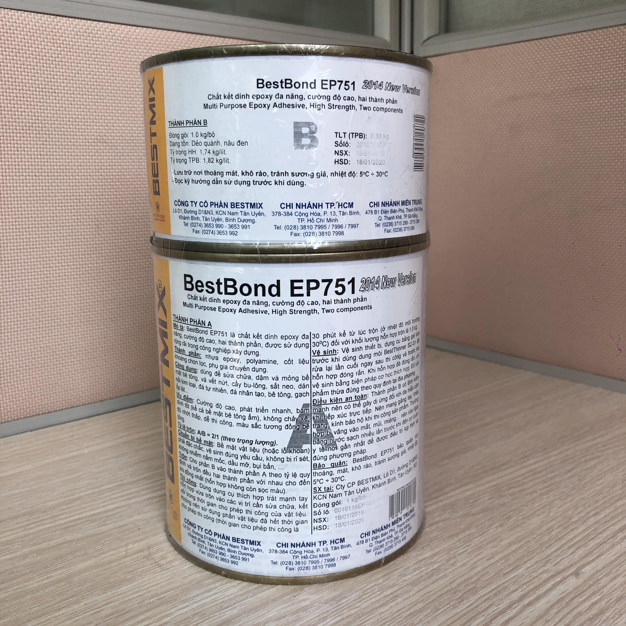 Chất kết dính Epoxy cường độ cao BestBond EP751 dành cho cấy sắt, thép, bu-lông vào bê tông  01 kg
