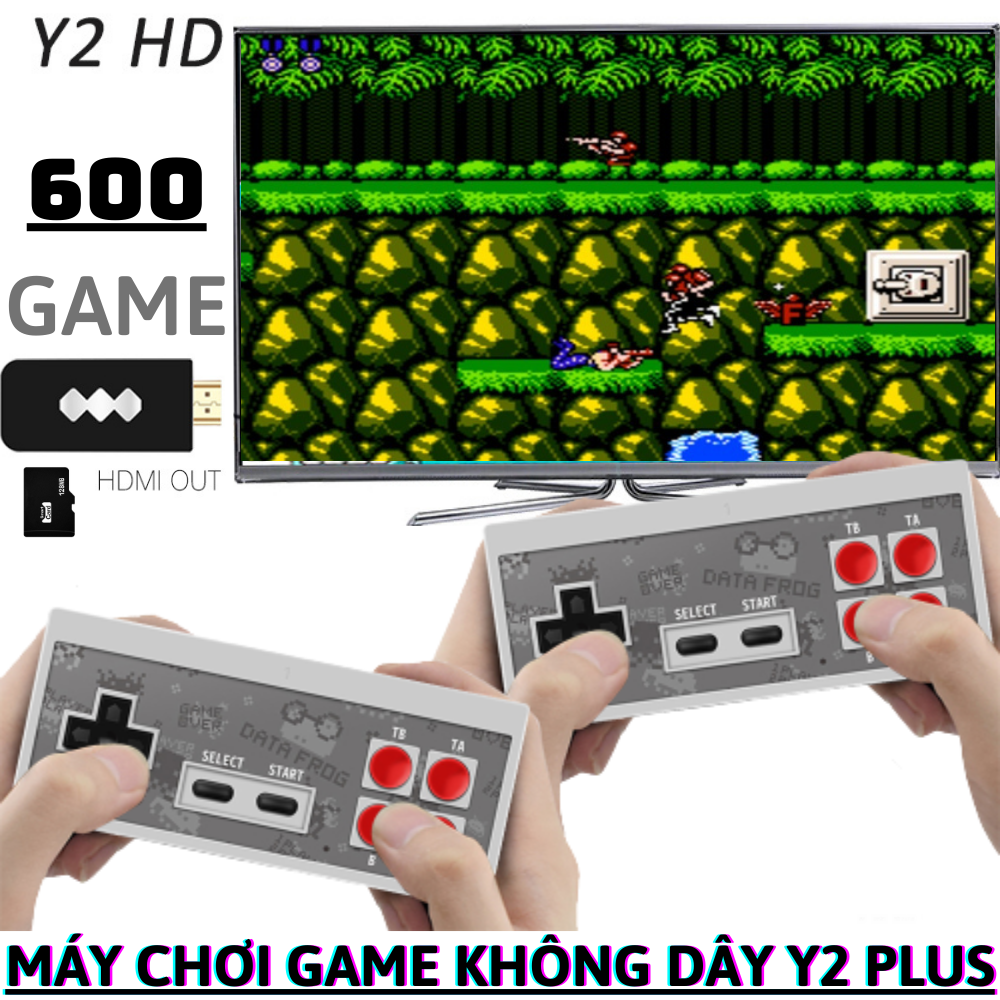 Máy Chơi Game Không Dây 4 Nút 2 Người Chơi Y2 Plus 600 Trò - Hỗ trợ cổng HDMI 4K, Kết nối không dây, Tặng thẻ nhớ tải thêm được trò chơi về máy, Thiết kế nhỏ gọn tiện lợi không cần dây, máy chơi game 600 trò huyền thoại