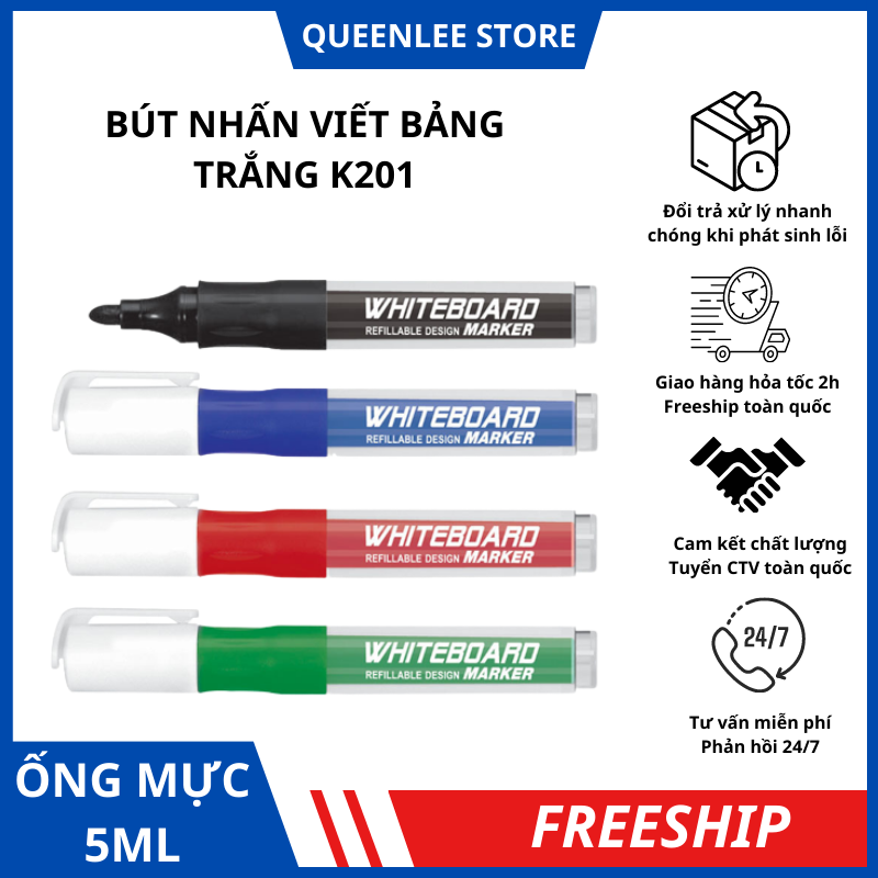 Bút lông viết bảng trắng bút viết bảng xoá được có ống mực tiếp mực queen lee store