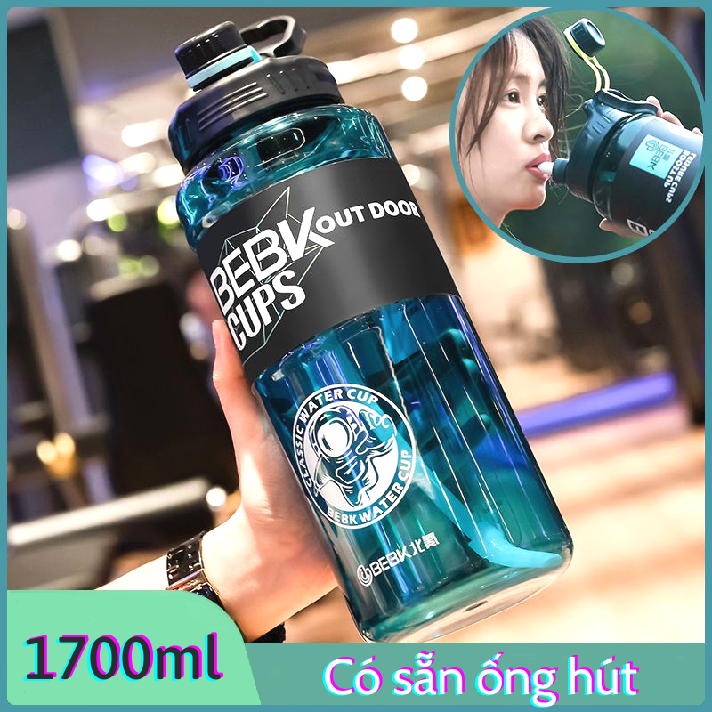 Bình Đựng Nước 1700ml Có Ống Hút, Bình Uống Nước Tập Thể Thao, Tập Gym
