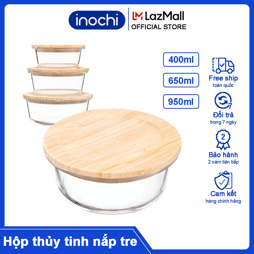 Hộp thực phẩm nắp tre - hộp thực phẩm tròn - Hộp thực phẩm - hộp thủy tinh - hộp thực phẩm inochi